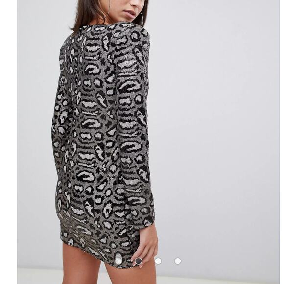 Revolve Club London Sequin Leopard Print Long Sleeve Mini Cocktail Party Dress - Picture 13 of 13